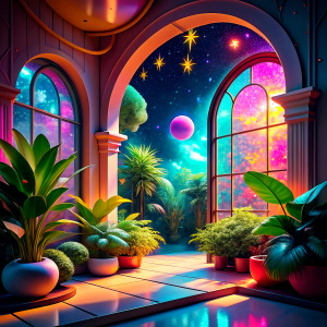 colorful room with refreshing greenery and stars