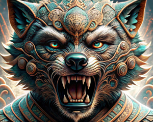 animal wolverine face, open mouth, growls, esoterics, totem