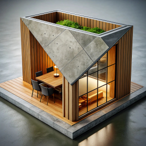 cafe made of wood and concrete,