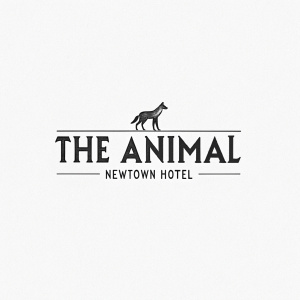 Logo design for 'The Animal at Newtown Hotel'. Modern and sleek logo featuring minimalist typography in black. The words are separated, creating a clean, professional look.