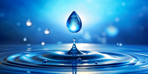 Water Drops as Droplet Shape on Blue Background. World Water Day Concept. Environment Care. CSR, Corporate Social Responsibility or CSC, Corporate Social Contribution