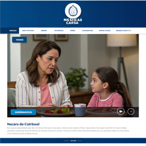 A webpage from Noticias Caracol featuring a video player showing a scene from a TV show with a woman and child at a table. The screenshot includes the blue header, logo, and navigation elements.
