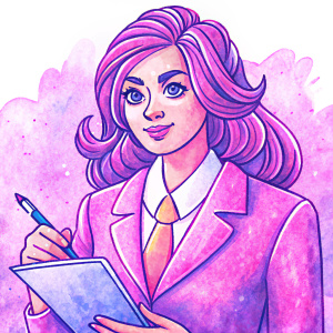 a business lady writes in a notebook