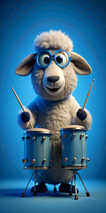 Cool sheep not blue playing the drums