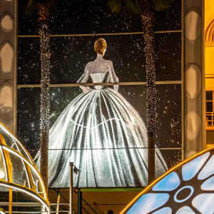 Petra Nemcova at Cannes Film Festival, elegant in a shimmering silver dress. Backlit, showing off the intricate details of her gown. Dark starry night sky background.