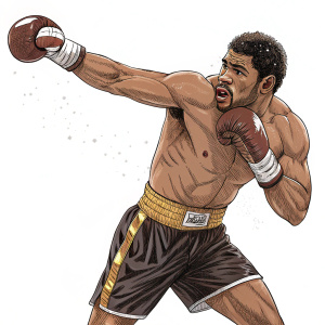 Digital illustration of Rafa Zabala, muscular male boxer, in detailed action pose.