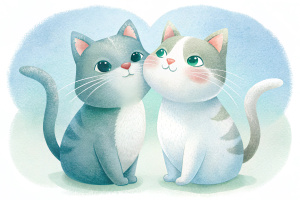 a drawing of two cute cats kissing each other