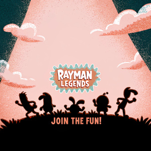 Promotional poster for Rayman Legends. Imaged in vibrant, cartoonish style. Rayman and friends in energetic poses. Call to action: 'Join the Fun!' Claim your cool poster. Rayman Legends logo prominent, bright colors, playful atmosphere.