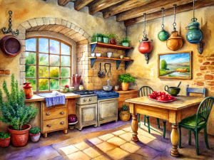 a sketch of a provence kitchen