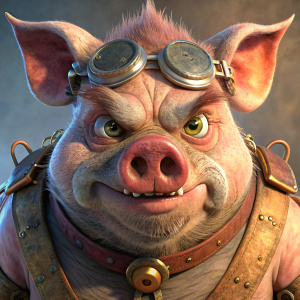 Angry pig steampunk
 3d style