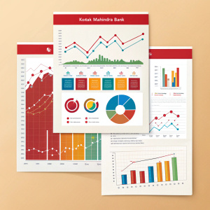 An infographic showcasing Kotak Mahindra Bank's quarterly financial report. Colorful charts and graphs illustrate key profitability metrics.