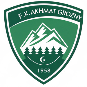 Shield-shaped logo for FK Akhmat Grozny football club. Green color, mountain-like abstract design. Year 1958