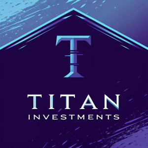 The Titan Investments logo features a sleek, gradient 'T' in ocean blue on a charcoal background. Optimized for digital and print media, it embodies professionalism and minimalism.