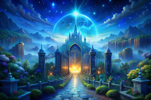 There is a golden city under the blue sky

 With transparent gates and a clear star,
And in the city there is a garden, all herbs and flowers,
Animals of unprecedented beauty Walk there: