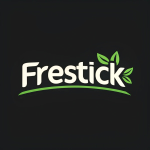 Brand logo for Frestick. Black background, stylized green shape with company name 'Frestick' in bold, white, italic font.