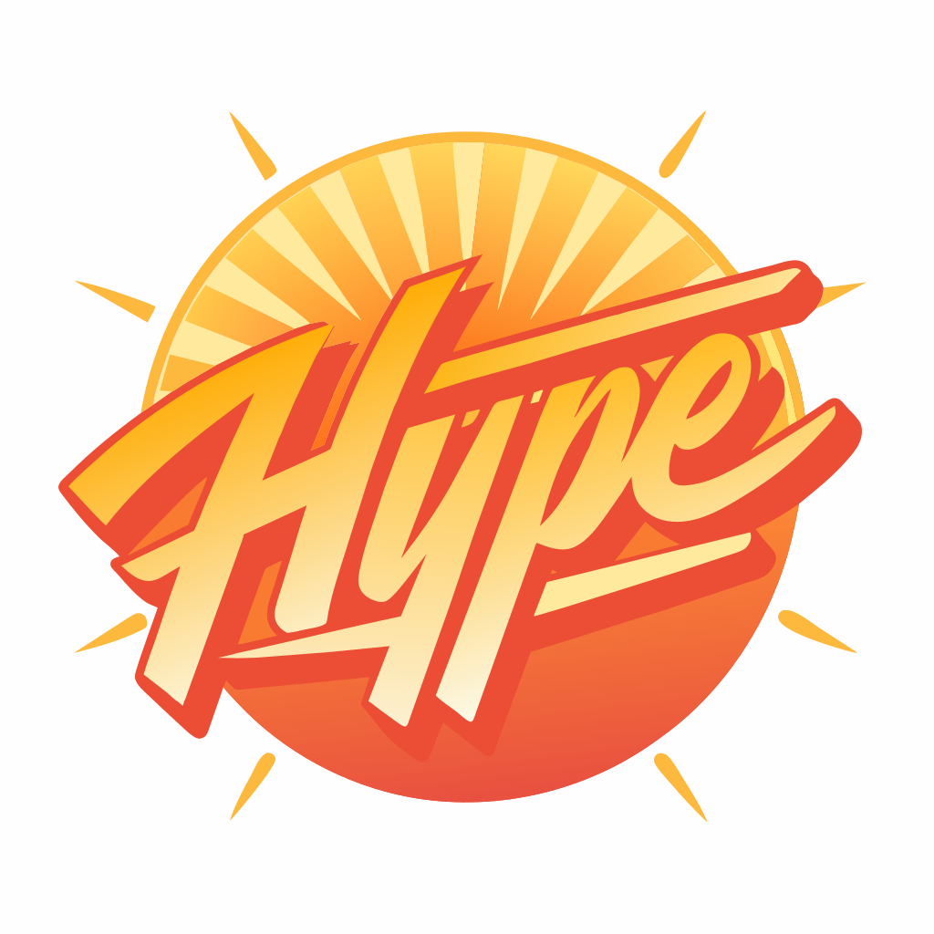 logotype write "HYPE" in a orange like the sun
