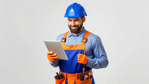 plumber holding an ipad