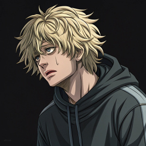 Tomura Shigaraki, the villain from My Hero Academia, with messy blonde hair. He appears distraught. The artwork is digitally colored, with a stark black background.