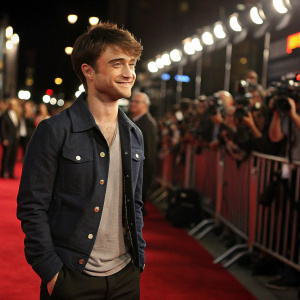 Daniel Radcliffe, British actor, casual look. Red carpet event, smiling.
