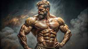 very muscular stoic man statue