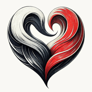 Style stickers. Create a heart shape with clean lines and smooth curves.black and red.White background, No Background, vector, 8K.