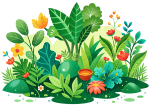 Watercolor botanical garden illustration