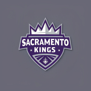 Modern logo design for Sacramento Kings. Features sleek royal emblem symbolizing power and dominance. Clear sans-serif font for team name. Muted color scheme with dominant emblem color.
