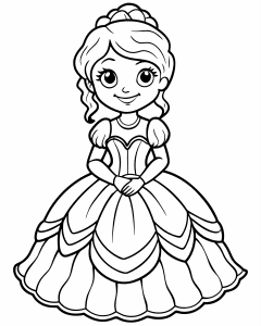 A ittle cute princess dressed in a layered ball gown. posing
