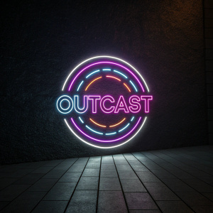 New logo design for Outcast. Glowing neon elements against black backdrop