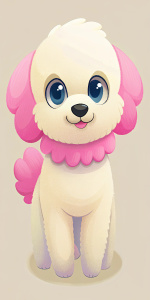 CUTE BICHON HAS ROUND  HEAD AND BIG EYES