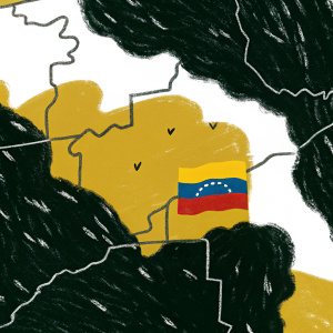 A map of Venezuela showcasing its diverse geographical features, borders with neighboring countries, federal districts, and states. Prominent landmarks, the Venezuelan flag with its iconic yellow, blue, and red stripes, and the national emblem against a white background.