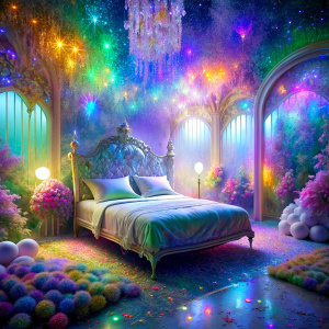 close realistic bed bedroom garden  fearless effect futuristic lightroom effect light color pastel PRISM Effect  ultra intense crystal effect  glitter  Photoshop Photo Manipulations  Holographic liquid Patent Spandex Vinyl   Dreamscape     very much glitter sparkly fantasized glam Sprinkle Shimmering Bioluminescent fairytale masterpiece  Magical   Shimmering   Ultra iridescence UV Glow Rainbow