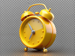 3d Alarm Clock yellow isolated on transparent background

