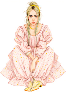 Sketch, body whole, face  arrogant, pose junk, smile happy, billie eilish, funny sitting in floor, , princess dress  style, novel style, 2D, flatlines, illustration drawing sketch, details, homogeneous texture