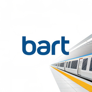 A sleek logo design for Bay Area Rapid Transit. The word 'BART' in bold, sans-serif font. Modern and straightforward typography. Clean white background. BART logo in vibrant blue, contrasting against white. Minimalistic color scheme. Simple and professional look.