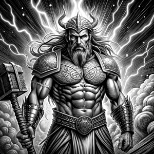 god thor with hammer perfect realistic art, high-definition, high-definition grey and black, white background 