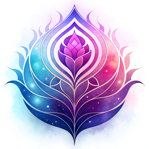 Create a logo that embodies spiritual transformation and growth. The design should integrate alchemical and spiritual symbols, such as a spiral, phoenix, or lotus, in a harmonious and abstract way. Use a color palette of soft golds, gentle purples, teal, and green to evoke a sense of enlightenment, clarity, and renewal. 