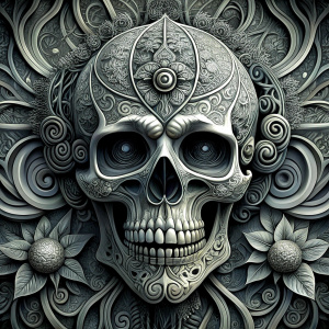 skull tattoo design - perfect realistic art - high-definition - grey and black - white background 