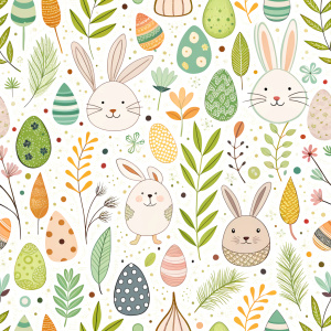 easter minimalist doodles seamless pattern tile, white ground