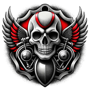 motorcycle club tattoo design - perfect realistic art - high-definition - grey and black - white background 