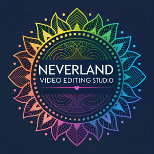 Neverland Video Editing Studio logo, featuring vibrant digital art and abstract designs.