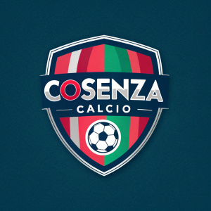 New logo design for soccer team Cosenza Calcio, featuring vibrant colors and modern font.