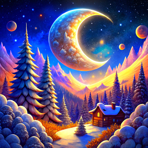 white Crescent Moon winter