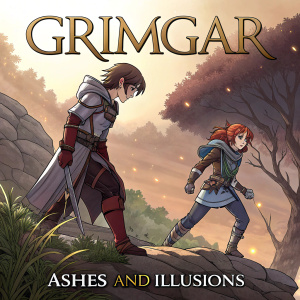 Cover art for Grimgar: Ashes and Illusions, volume 3. Fantasy themed with earthy color palette. Characters in dynamic poses, detailed costumes. Title prominently displayed.
