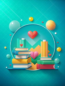 fondo para un afiche  colegio diseño moderno y juvenil libros corazones