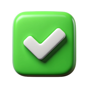 white check mark on green square background icon, matte effect