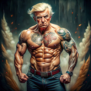 donald trump shirtless wearing jeans working out with tattoos