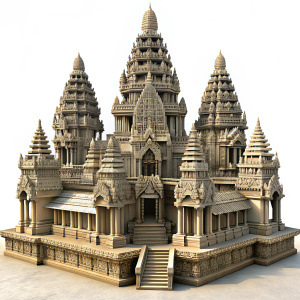 3D Render of the Angkor Wat Temple in Cambodia, on isolated white background.