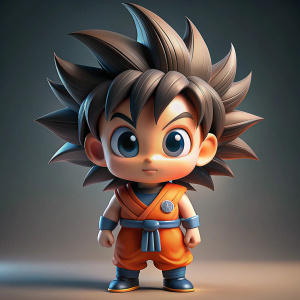 goku, chibi pixar, big eyes, big head, full body