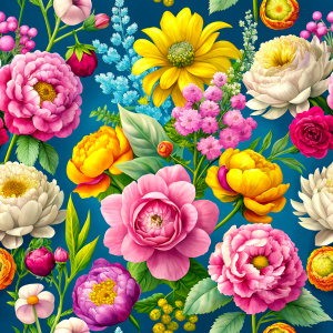 watercolor image . tickle me pink Peonies , fuchsia daffodil ,pale pink roses ,magenta Damarions,thulian pink Common Crape Myrtle , punch pink Ranunculus viburnum ,salmon pink wax flower ,pink dandelion ,creamy sweet William , misty rose pink yarrow, china rose pink Snowdrop ,taffy pink Watsonia ,coral pink tritoma ,lavender blush viburnum ,french rose pink wax flower , doll pink dandelion ,flamingo pink geranium , baby pink geranium, violets , a blue Chineese traditional motiffs decorated Vase 